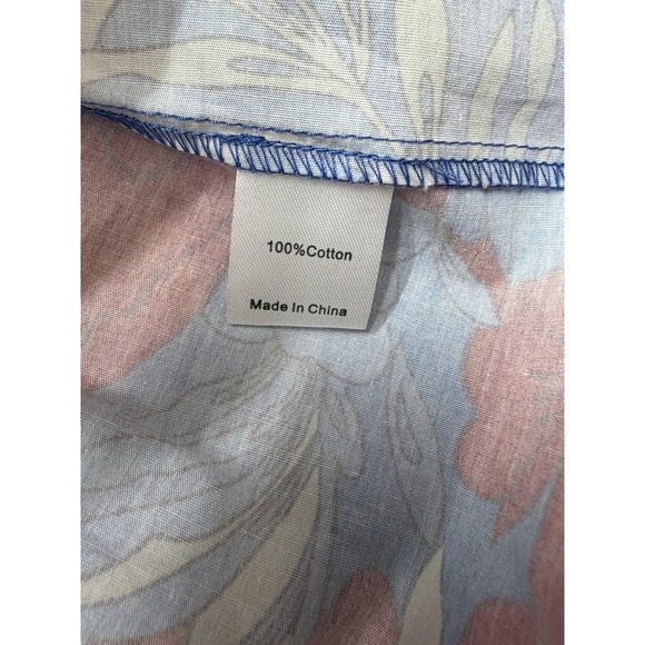 Tuckernuck Blouse Womens M Red Blue Floral Peplum Long Sleeve Cotton Top - Picture 13 of 15